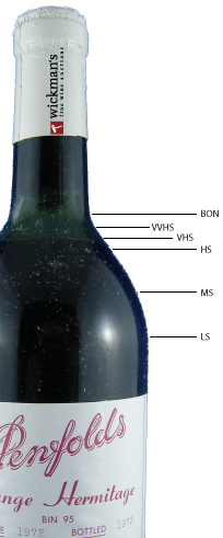 Ullage image using a bottle of Penfolds Grange to show levels