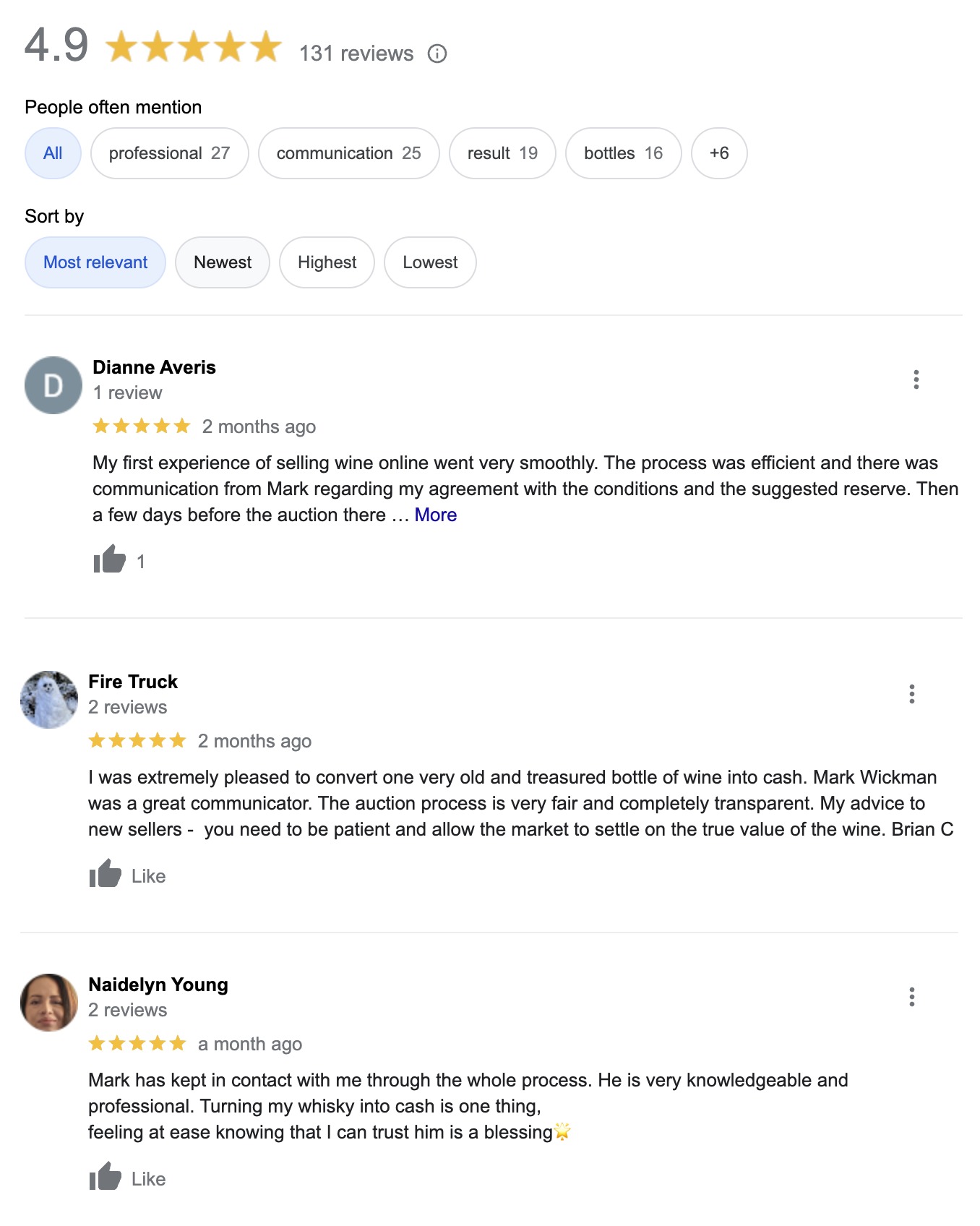google reviews for Wickman's Fine Wine Auctions in Australia